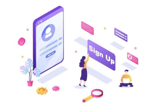 online registration or sign up login for account on smartphone app user interface with secure password mobile application for ui web banner access cartoon people illustration vector